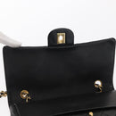 CHANEL Matelasse 25 Double Flap Chain Bag Lamb Skin Black Gold CC Auth 156638SAV-18