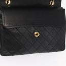 CHANEL Matelasse 25 Double Flap Chain Bag Lamb Skin Black Gold CC Auth 156638SAV-19
