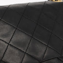 CHANEL Matelasse 25 Double Flap Chain Bag Lamb Skin Black Gold CC Auth 156638SAV-3