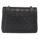 CHANEL Matelasse 25 Double Flap Chain Bag Lamb Skin Black Gold CC Auth 156638SAV-4