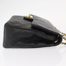 CHANEL Matelasse 25 Double Flap Chain Bag Lamb Skin Black Gold CC Auth 156638SAV-5