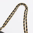 CHANEL Matelasse 25 Double Flap Chain Bag Lamb Skin Black Gold CC Auth 156638SAV-9