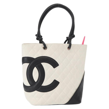 CHANEL Matelasse Medium Cambon Line Bag Calf Skin White Black CC Auth 156639V