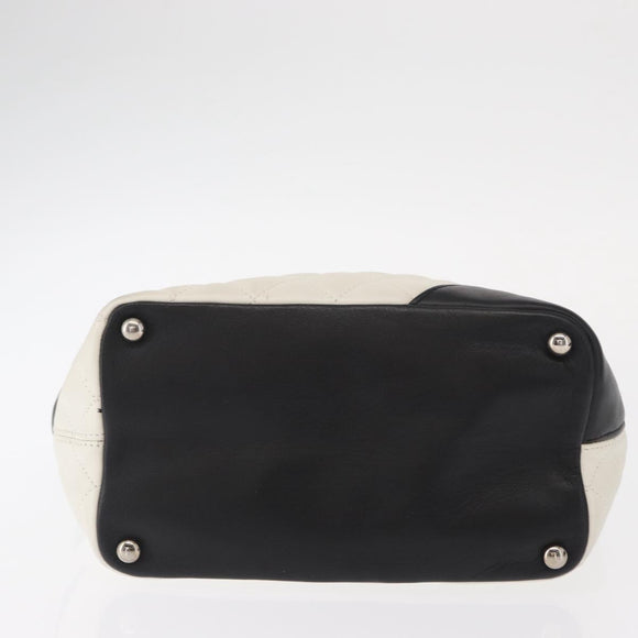 CHANEL Matelasse Medium Cambon Line Bag Calf Skin White Black CC Auth 156639V