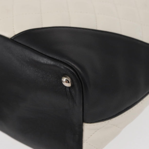 CHANEL Matelasse Medium Cambon Line Bag Calf Skin White Black CC Auth 156639V