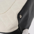CHANEL Matelasse Medium Cambon Line Bag Calf Skin White Black CC Auth 156639V-16