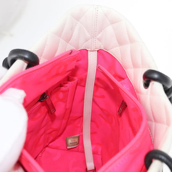 CHANEL Matelasse Medium Cambon Line Bag Calf Skin White Black CC Auth 156639V