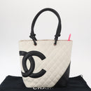 CHANEL Matelasse Medium Cambon Line Bag Calf Skin White Black CC Auth 156639V-29