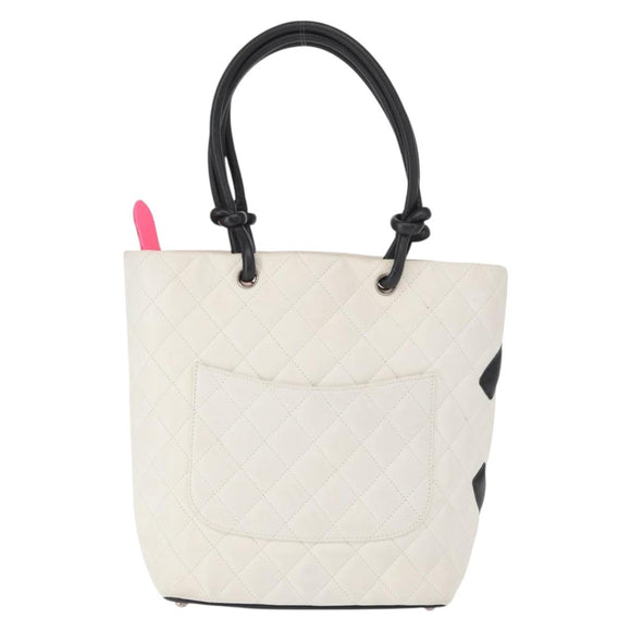 CHANEL Matelasse Medium Cambon Line Bag Calf Skin White Black CC Auth 156639V