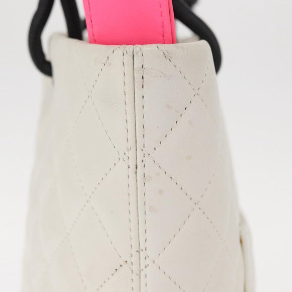 CHANEL Matelasse Medium Cambon Line Bag Calf Skin White Black CC Auth 156639V