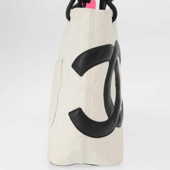 CHANEL Matelasse Medium Cambon Line Bag Calf Skin White Black CC Auth 156639V