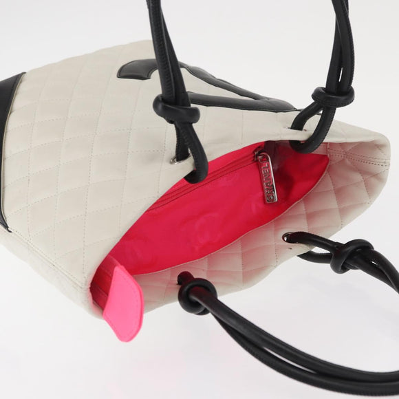 CHANEL Matelasse Medium Cambon Line Bag Calf Skin White Black CC Auth 156639V