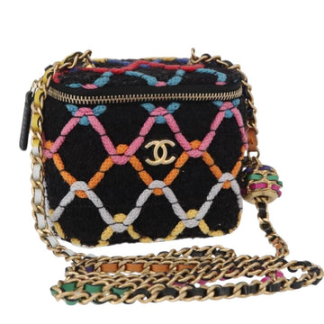 CHANEL Matelasse Chain Vanity Bag Tweed Multicolor Gold CC Auth 156640SM
