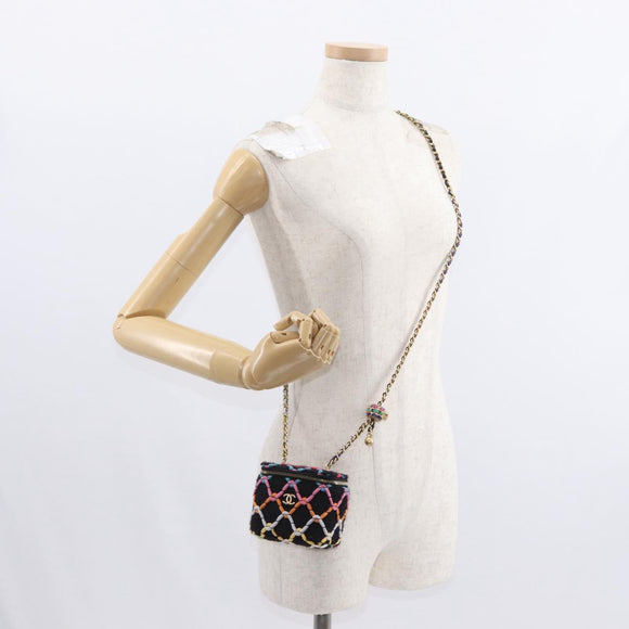 CHANEL Matelasse Chain Vanity Bag Tweed Multicolor Gold CC Auth 156640SM