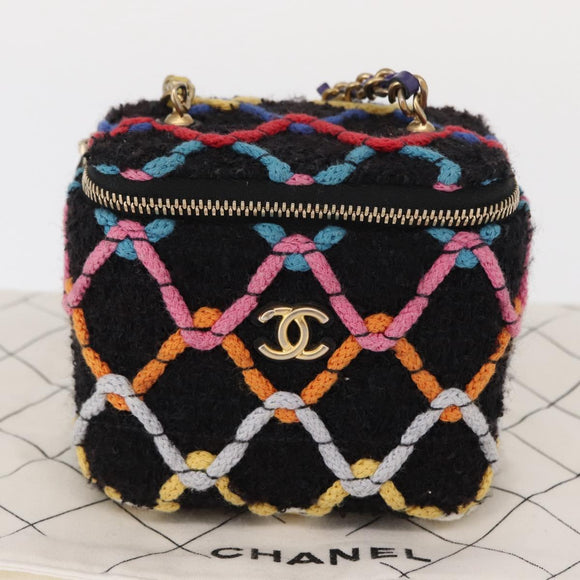 CHANEL Matelasse Chain Vanity Bag Tweed Multicolor Gold CC Auth 156640SM