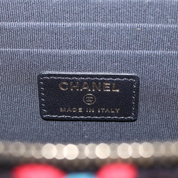 CHANEL Matelasse Chain Vanity Bag Tweed Multicolor Gold CC Auth 156641SM