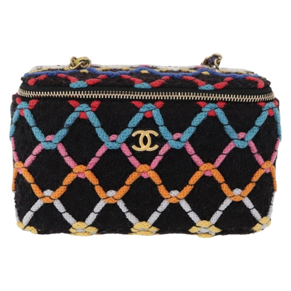 CHANEL Matelasse Chain Vanity Bag Tweed Multicolor Gold CC Auth 156641SM