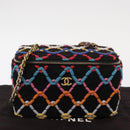 CHANEL Matelasse Chain Vanity Bag Tweed Multicolor Gold CC Auth 156641SM-13