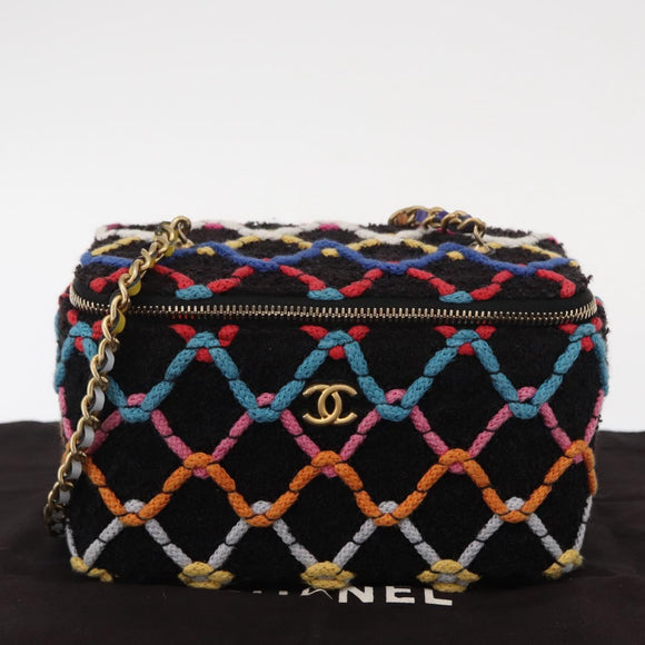 CHANEL Matelasse Chain Vanity Bag Tweed Multicolor Gold CC Auth 156641SM