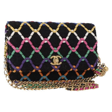 CHANEL Matelasse Chain Shoulder Bag Tweed Multicolor Gold CC Auth 156642SM