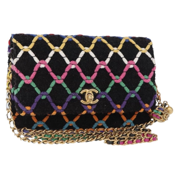 CHANEL Matelasse Chain Shoulder Bag Tweed Multicolor Gold CC Auth 156642SM