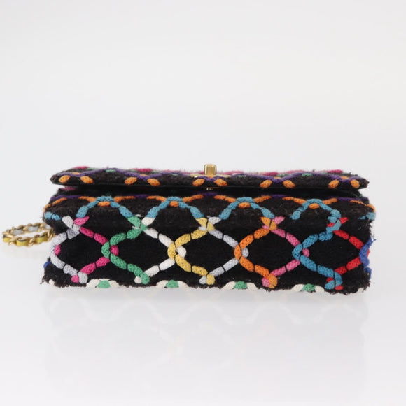 CHANEL Matelasse Chain Shoulder Bag Tweed Multicolor Gold CC Auth 156642SM