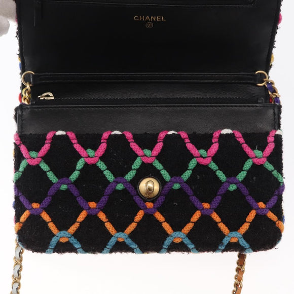 CHANEL Matelasse Chain Shoulder Bag Tweed Multicolor Gold CC Auth 156642SM