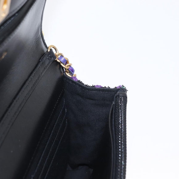 CHANEL Matelasse Chain Shoulder Bag Tweed Multicolor Gold CC Auth 156642SM