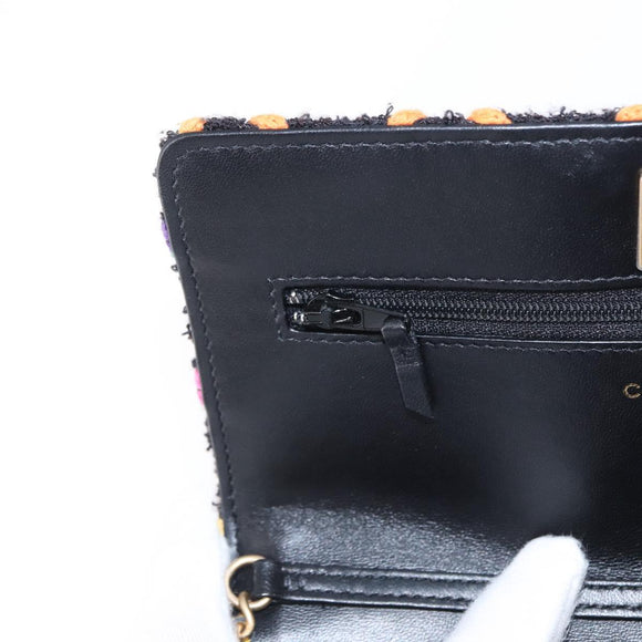 CHANEL Matelasse Chain Shoulder Bag Tweed Multicolor Gold CC Auth 156642SM