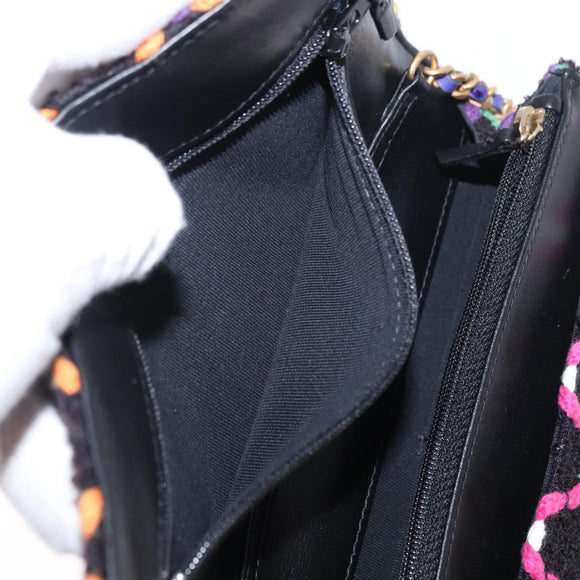 CHANEL Matelasse Chain Shoulder Bag Tweed Multicolor Gold CC Auth 156642SM