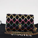 CHANEL Matelasse Chain Shoulder Bag Tweed Multicolor Gold CC Auth 156642SM-32