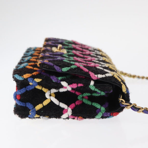 CHANEL Matelasse Chain Shoulder Bag Tweed Multicolor Gold CC Auth 156642SM