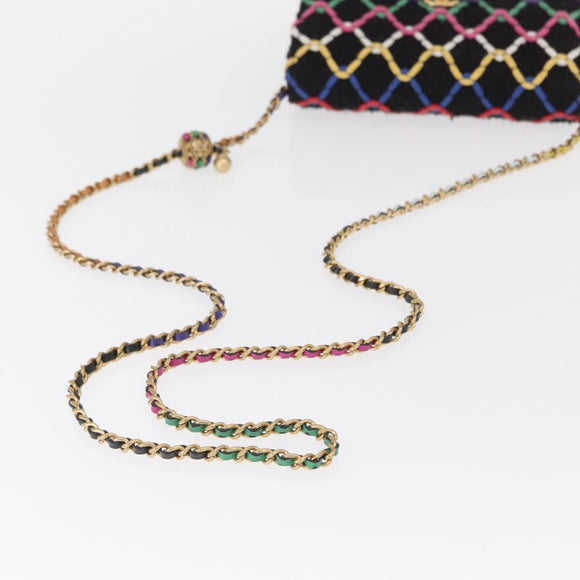 CHANEL Matelasse Chain Shoulder Bag Tweed Multicolor Gold CC Auth 156642SM