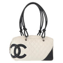 CHANEL Matelasse Bowling Bag Cambon Line Calf Skin White Black CC Auth 156643V-1