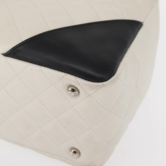 CHANEL Matelasse Bowling Bag Cambon Line Calf Skin White Black CC Auth 156643V