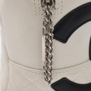 CHANEL Matelasse Bowling Bag Cambon Line Calf Skin White Black CC Auth 156643V-17