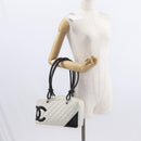 CHANEL Matelasse Bowling Bag Cambon Line Calf Skin White Black CC Auth 156643V-23