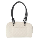CHANEL Matelasse Bowling Bag Cambon Line Calf Skin White Black CC Auth 156643V-2