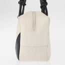CHANEL Matelasse Bowling Bag Cambon Line Calf Skin White Black CC Auth 156643V-3