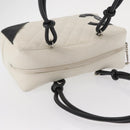 CHANEL Matelasse Bowling Bag Cambon Line Calf Skin White Black CC Auth 156643V-6