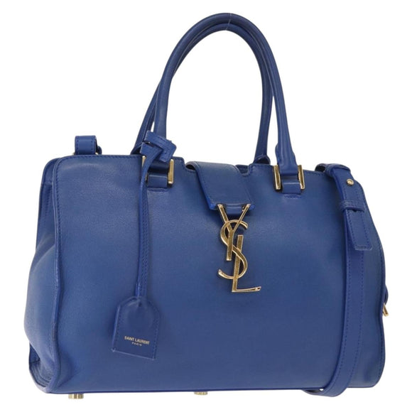 SAINT LAURENT Baby Cabas Hand Bag Leather 2way Blue Gold Auth 156644V