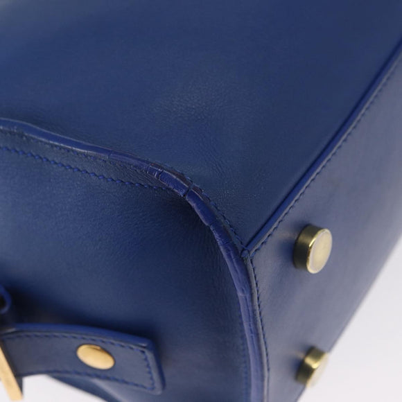 SAINT LAURENT Baby Cabas Hand Bag Leather 2way Blue Gold Auth 156644V