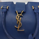SAINT LAURENT Baby Cabas Hand Bag Leather 2way Blue Gold Auth 156644V-21