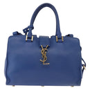 SAINT LAURENT Baby Cabas Hand Bag Leather 2way Blue Gold Auth 156644V-13
