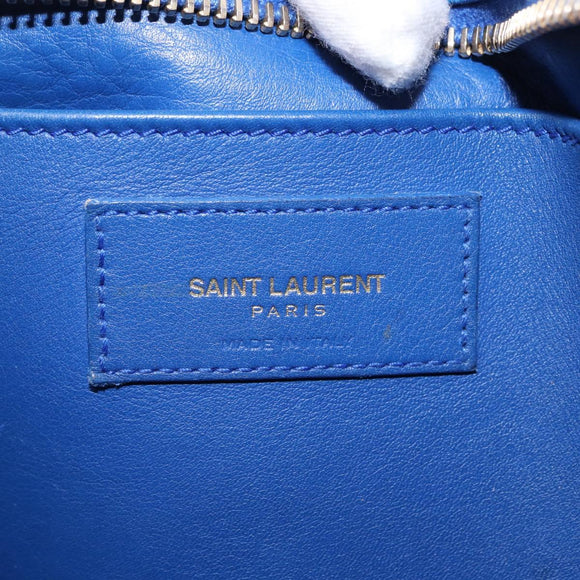 SAINT LAURENT Baby Cabas Hand Bag Leather 2way Blue Gold Auth 156644V