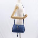 SAINT LAURENT Baby Cabas Hand Bag Leather 2way Blue Gold Auth 156644V-28