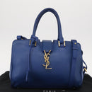 SAINT LAURENT Baby Cabas Hand Bag Leather 2way Blue Gold Auth 156644V-12