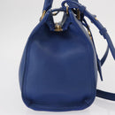 SAINT LAURENT Baby Cabas Hand Bag Leather 2way Blue Gold Auth 156644V-5
