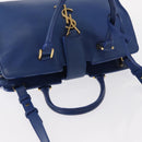 SAINT LAURENT Baby Cabas Hand Bag Leather 2way Blue Gold Auth 156644V-14