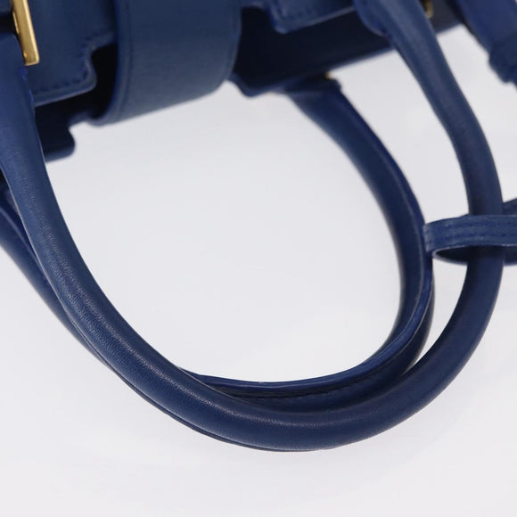 SAINT LAURENT Baby Cabas Hand Bag Leather 2way Blue Gold Auth 156644V